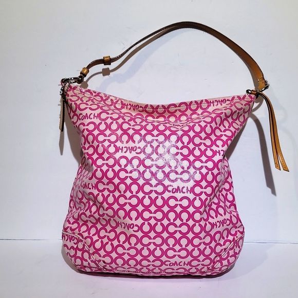Coach Handbags - Coach Pink Signature Coated Canvas Bag